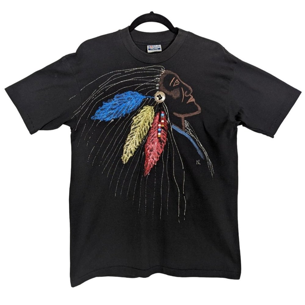 HANES Fifty-Fifty Vintage painted Native American short sleeve TShirt Tee 1980 L
